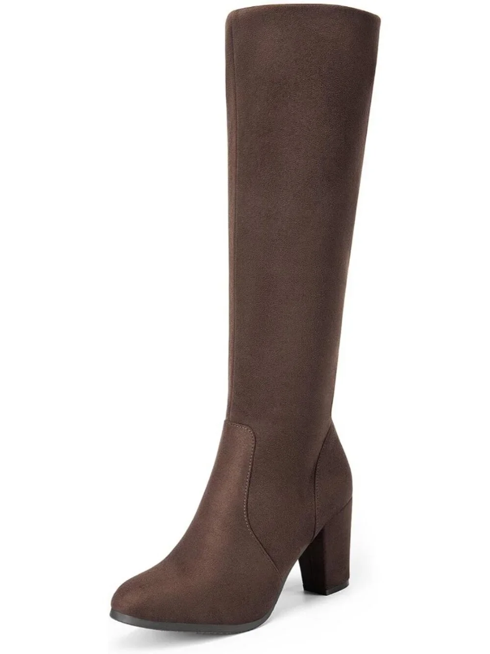 Women's Dark Brown Faux Fur Lined Square Toe Side Zipper Knee High Riding Boots